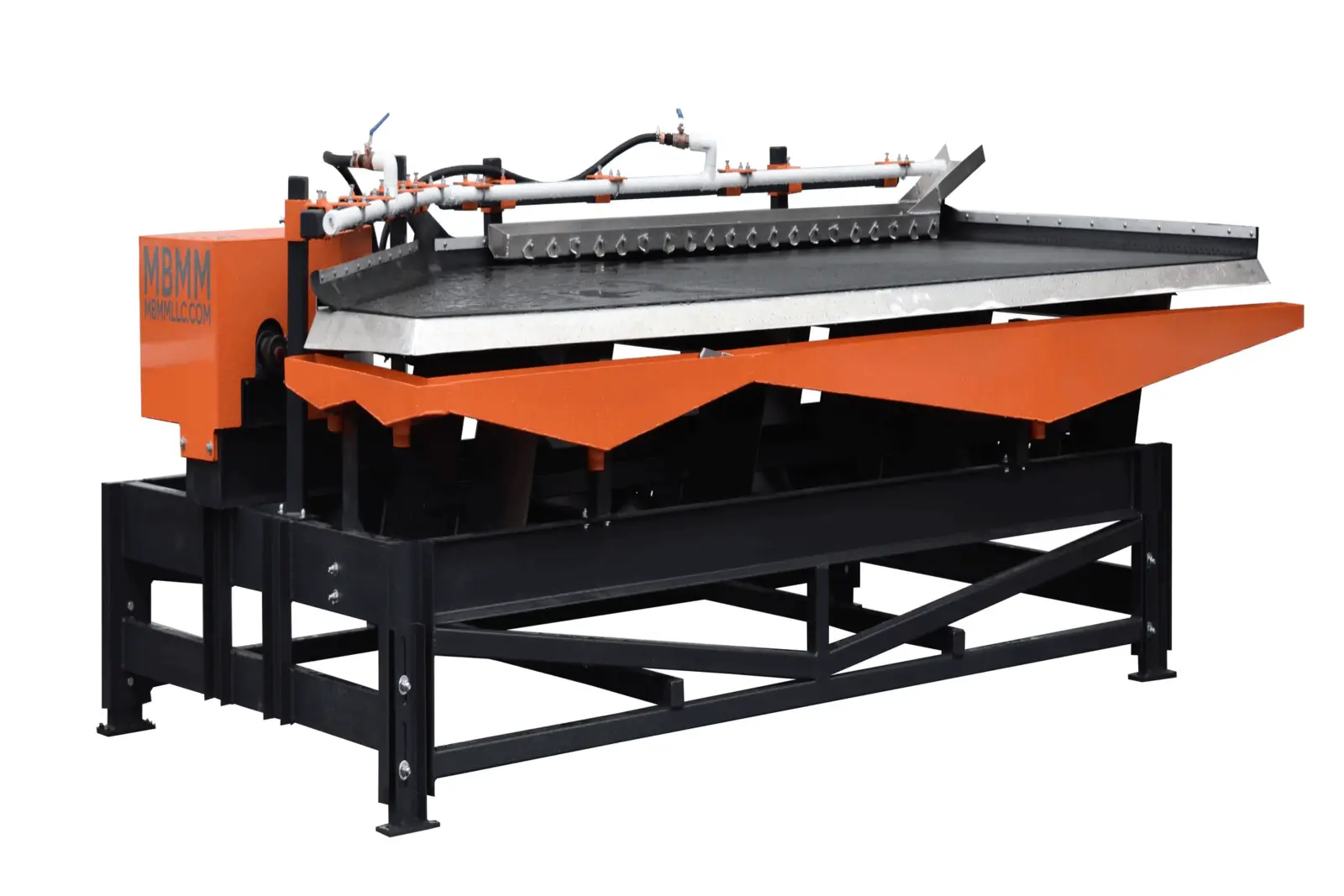 Real industrial shaker table for gravity separation of mineral concentrate